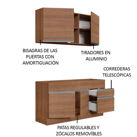 Cocina Integral Glamy Marron 150x81cm sin Mesón sin Estufa y con Dos Cajones - COCINAS | Bylmo