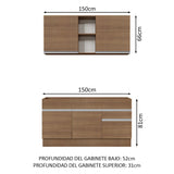 Cocina Integral Glamy Marron 150x81cm sin Mesón sin Estufa y con Dos Cajones - COCINAS | Bylmo
