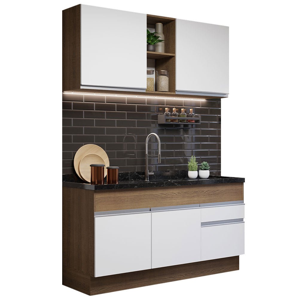 Cocina Integral Glamy Marron y Blanco 150x81cm sin Mesón sin Estufa y con Dos Cajones - COCINAS | Bylmo