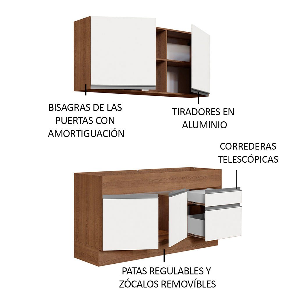 Cocina Integral Glamy Marron y Blanco 150x81cm sin Mesón sin Estufa y con Dos Cajones - COCINAS | Bylmo