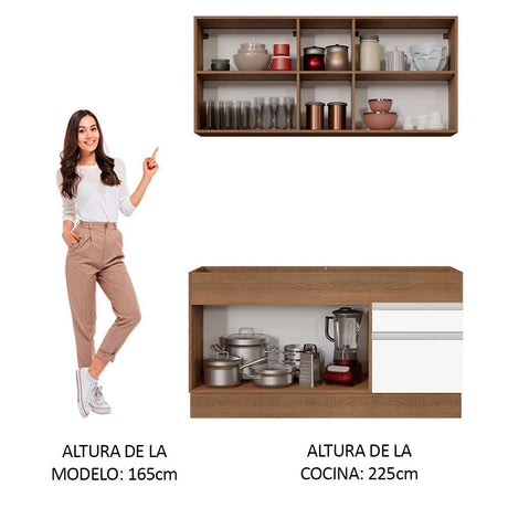 Cocina Integral Glamy Marron y Blanco 150x81cm sin Mesón sin Estufa y con Dos Cajones - COCINAS | Bylmo