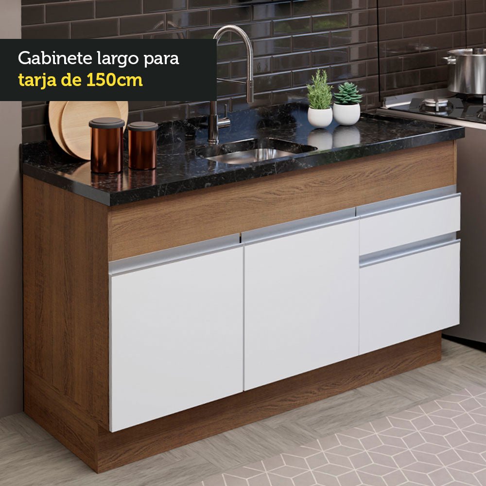 Cocina Integral Glamy Marron y Blanco 150x81cm sin Mesón sin Estufa y con Dos Cajones - COCINAS | Bylmo