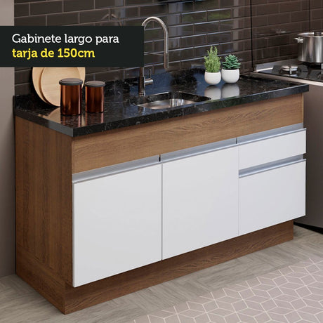 Cocina Integral Glamy Marron y Blanco 150x81cm sin Mesón sin Estufa y con Dos Cajones - COCINAS | Bylmo