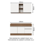 Cocina Integral Glamy Marron y Blanco 150x81cm sin Mesón sin Estufa y con Dos Cajones - COCINAS | Bylmo