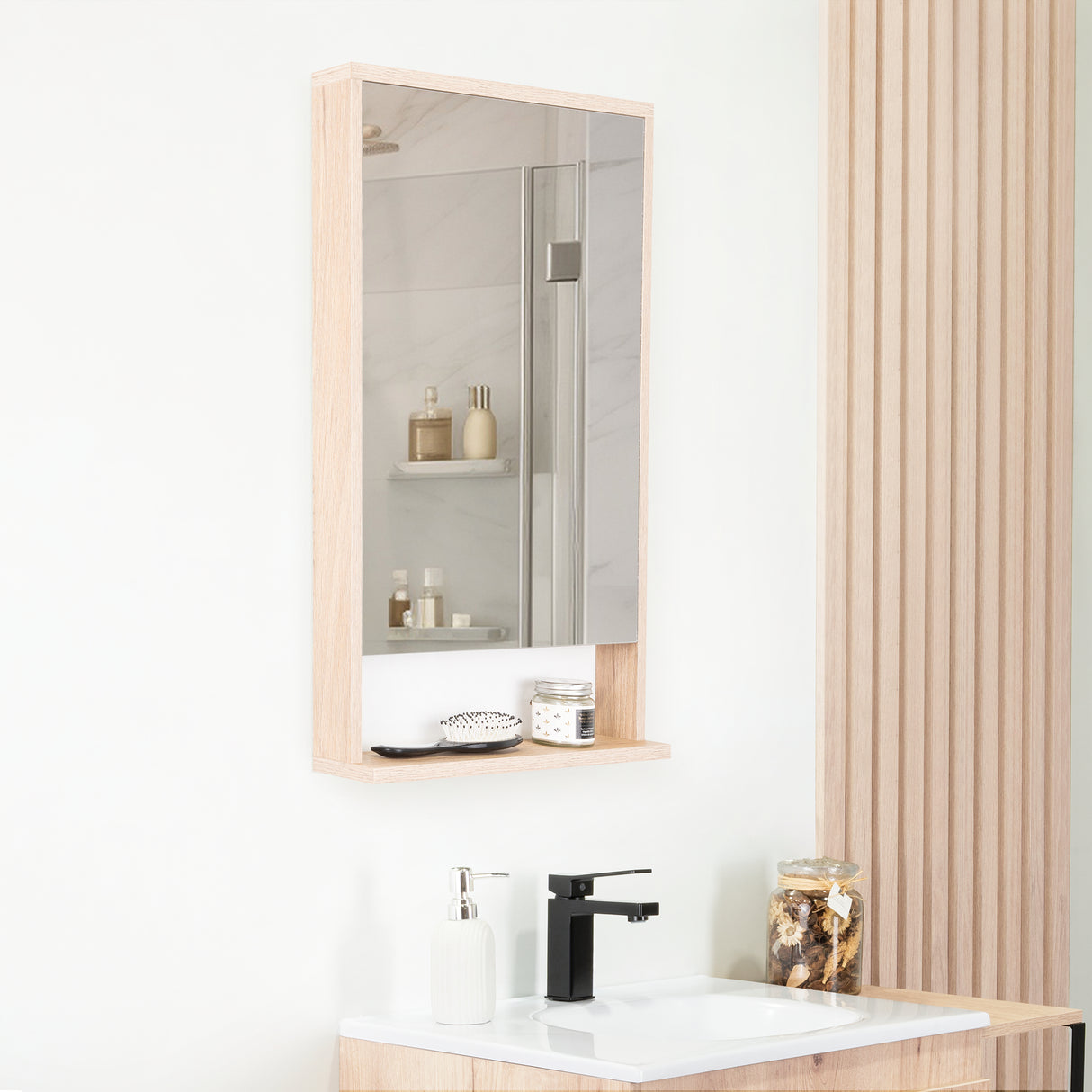 Espejo de Baño Dakar Beige Claro 46x65cm Rectangular con Marco en Madera - ESPEJOS DE BANHO | Bylmo