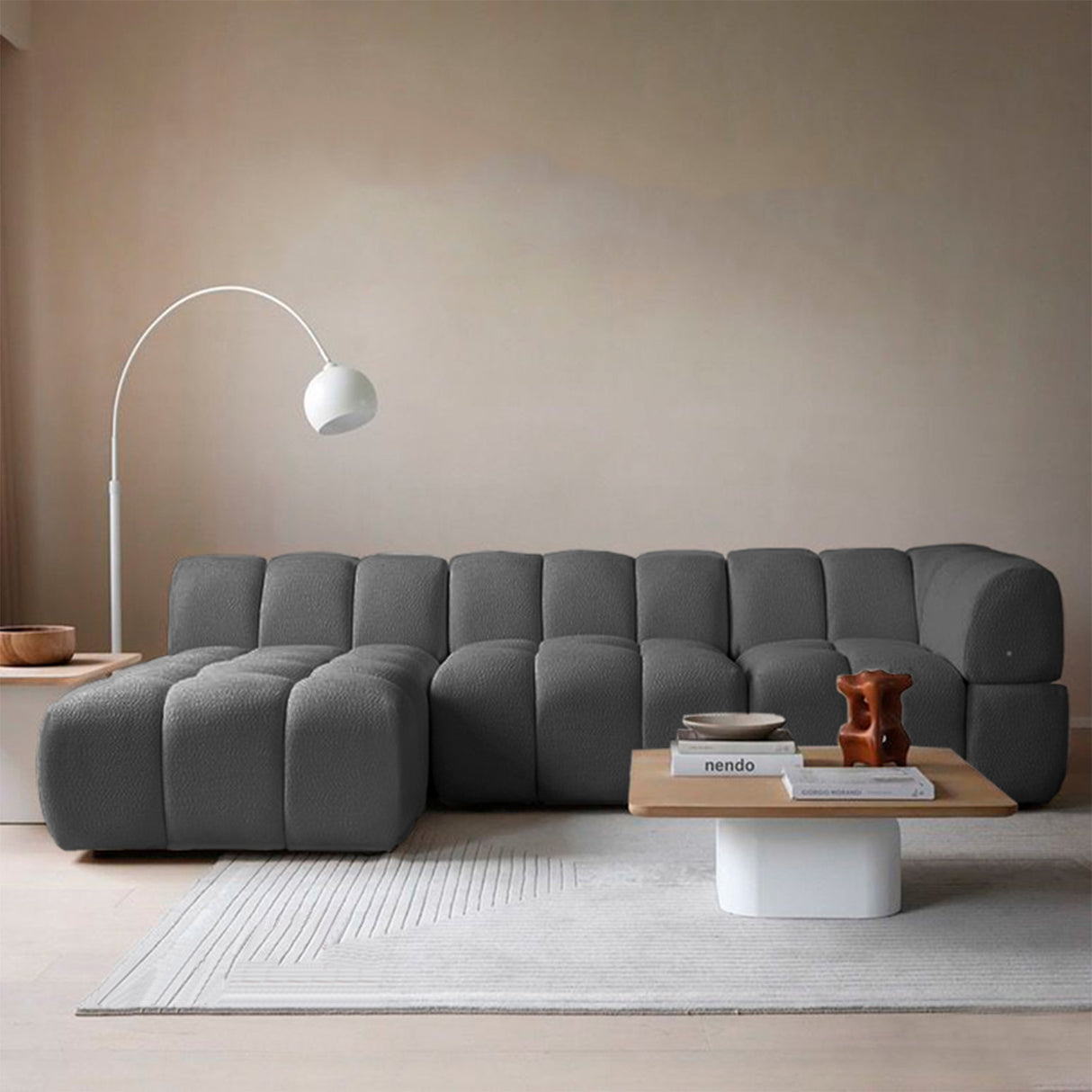 Sofá Noelia Gris 280x80cm Cuero Sintetico Ecológico de Un Puesto - SOFAS Y POLTRONAS | Bylmo