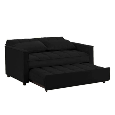 Sofá Cama Henies Negro 180x90cm Cuero Sintetico Ecológico de Un Puesto Reclinable con Reposapies - SOFAS Y POLTRONAS | Bylmo