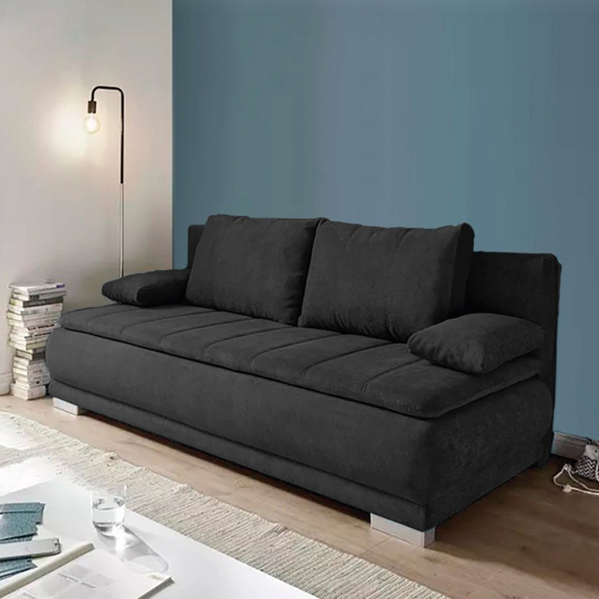 Sofá Cama Mikassa Negro 190x80cm Cuero Sintetico Ecológico de Un Puesto Reclinable - SOFAS Y POLTRONAS | Bylmo