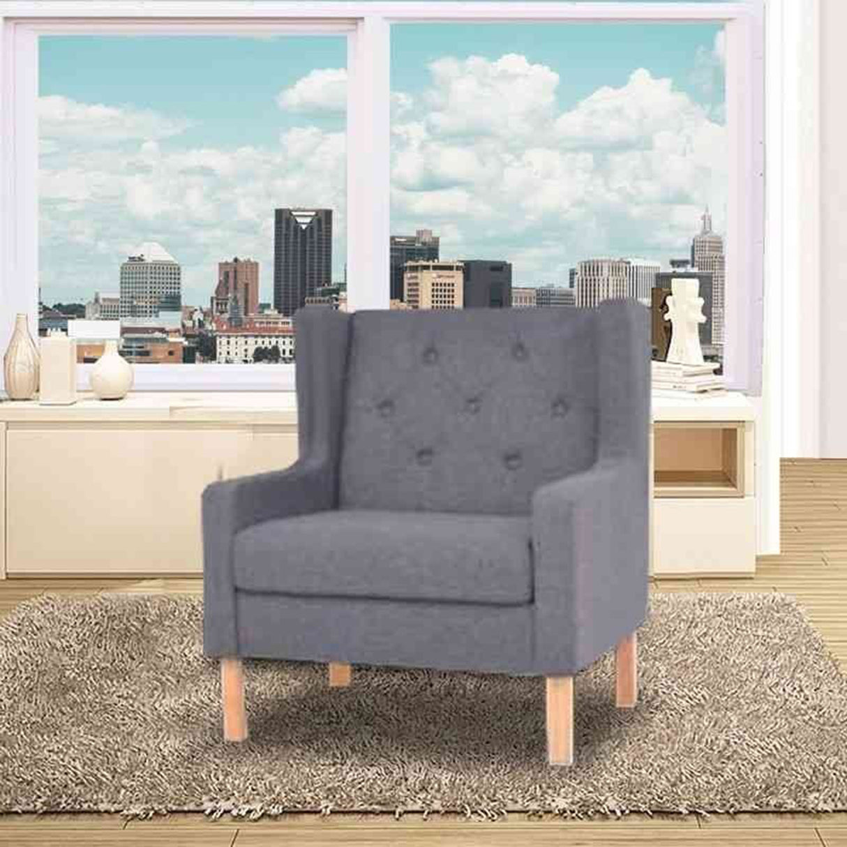 Silla Poltrona Bailey Gris 90x90cm Cuero Sintetico Ecológico de Un Puesto - SOFAS Y POLTRONAS | Bylmo