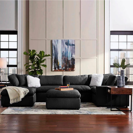 Sofá Minerva Negro 280x90cm Cuero Sintetico Ecológico de Cuatro Puestos - SOFAS Y POLTRONAS | Bylmo