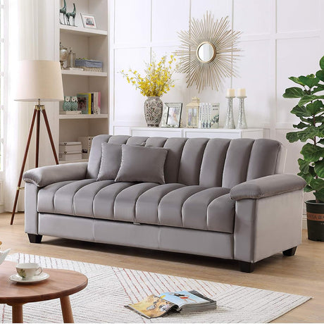 Sofá Cama Amalfi Gris 220x90cm Cuero Sintetico Ecológico de Un Puesto Reclinable - SOFAS Y POLTRONAS | Bylmo