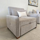 Sofá Cama Luxe Gris 180x90cm Cuero Sintetico Ecológico de Un Puesto Reclinable con Reposapies - SOFAS Y POLTRONAS | Bylmo