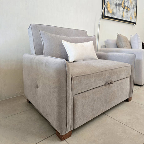 Sofá Cama Luxe Gris 180x90cm Cuero Sintetico Ecológico de Un Puesto Reclinable con Reposapies - SOFAS Y POLTRONAS | Bylmo