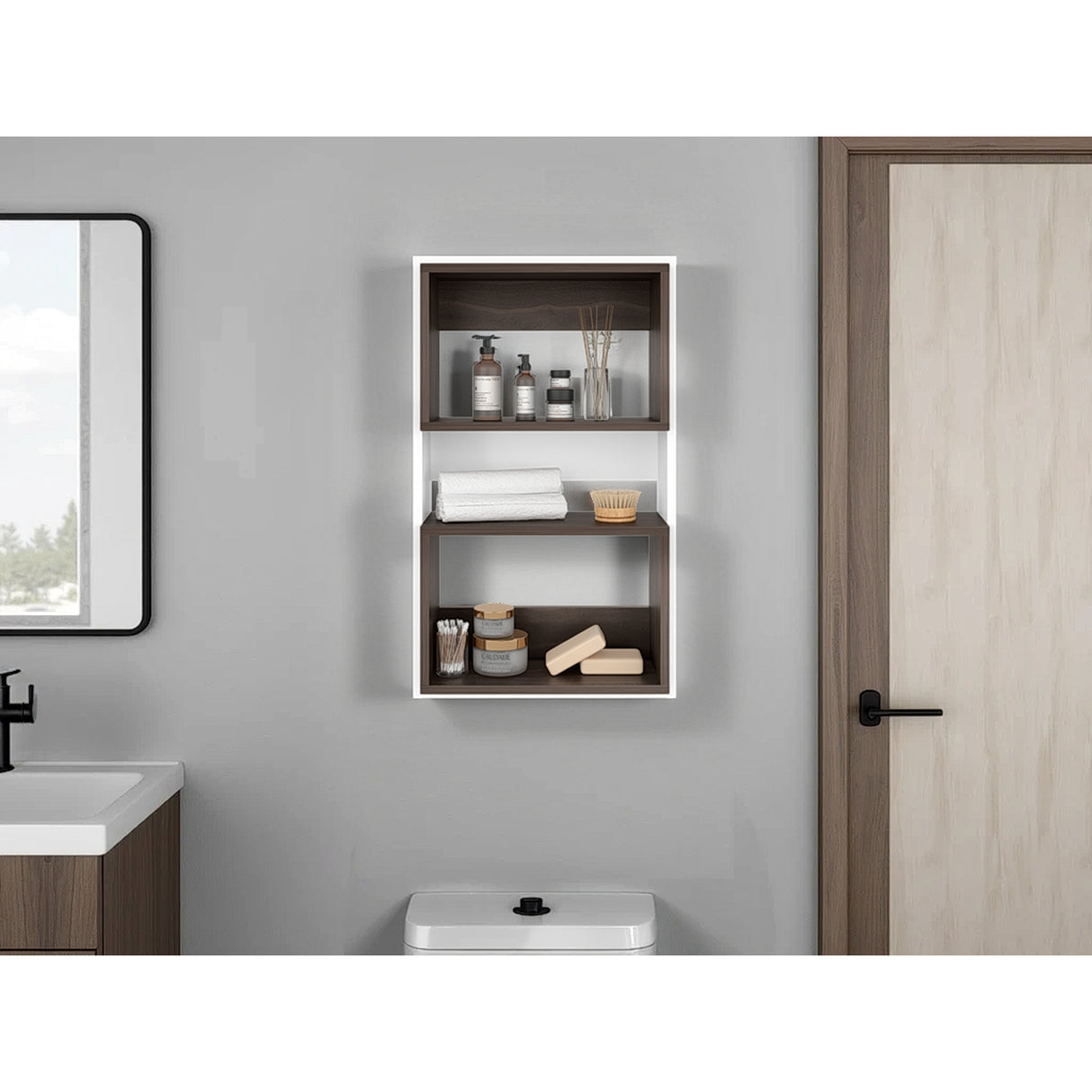 Ahorrador de Espacio Eco Blanco y Milan 45x75.3cm Flotante con Dos Entrepaños - OTROS MUEBLES PARA BANHO | Bylmo