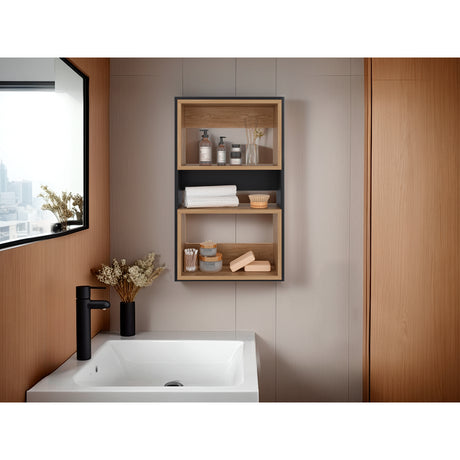 Ahorrador de Espacio Eco Wengue y Fresno Europeo 45x75.3cm Flotante con Dos Entrepaños - OTROS MUEBLES PARA BANHO | Bylmo