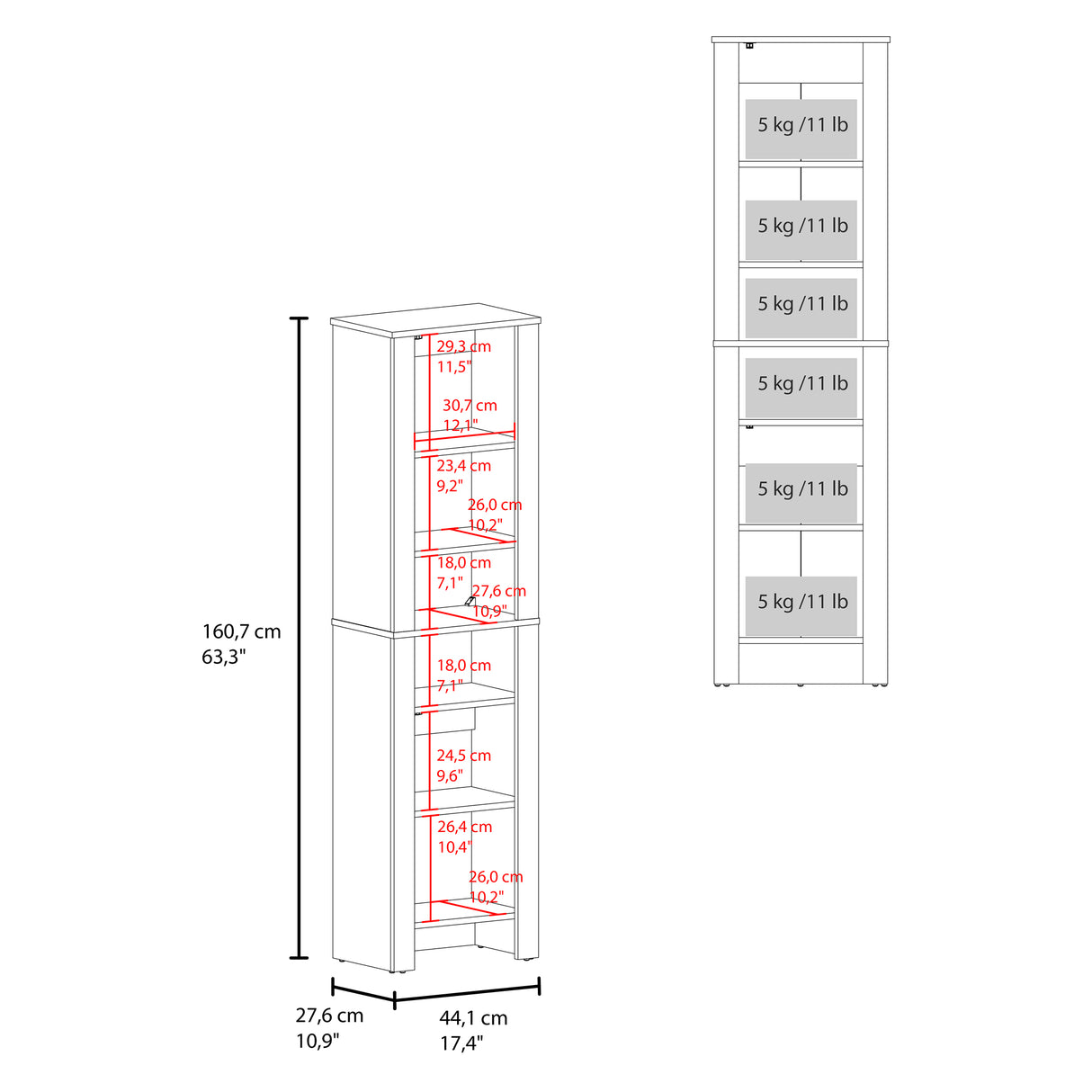 Mueble para Baño Vanessa Wengue 44.1x160.7cm con Cinco Entrepanos - OTROS MUEBLES PARA BANHO | Bylmo