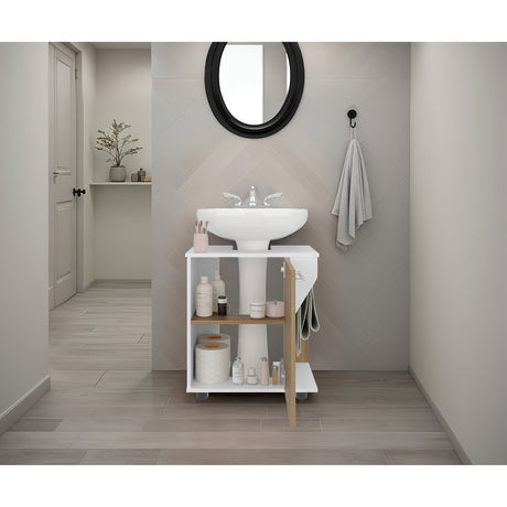 Mueble para Lavamanos Phillips Blanco y Fresno Europeo 56x62.1cm Individual sin Lavamanos con Una Puerta - MUEBLES PARA LAVAMANOS | Bylmo