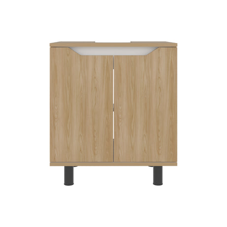 Mueble para Lavamanos Marlo Fresno Europeo y Blanco 55x63cm Individual sin Lavamanos con Dos Puertas - MUEBLES PARA LAVAMANOS | Bylmo