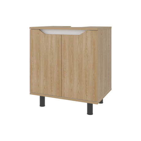 Mueble para Lavamanos Marlo Fresno Europeo y Blanco 55x63cm Individual sin Lavamanos con Dos Puertas - MUEBLES PARA LAVAMANOS | Bylmo
