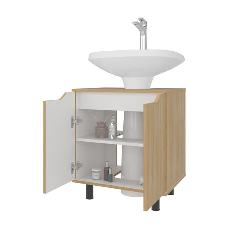 Mueble para Lavamanos Marlo Fresno Europeo y Blanco 55x63cm Individual sin Lavamanos con Dos Puertas - MUEBLES PARA LAVAMANOS | Bylmo