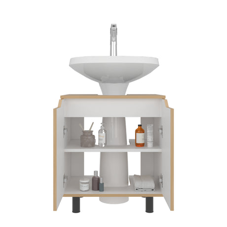 Mueble para Lavamanos Marlo Fresno Europeo y Blanco 55x63cm Individual sin Lavamanos con Dos Puertas - MUEBLES PARA LAVAMANOS | Bylmo