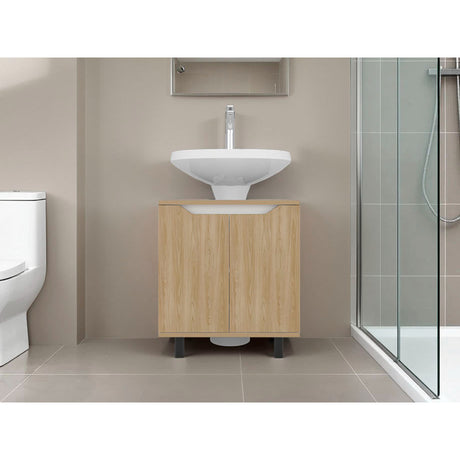 Mueble para Lavamanos Marlo Fresno Europeo y Blanco 55x63cm Individual sin Lavamanos con Dos Puertas - MUEBLES PARA LAVAMANOS | Bylmo