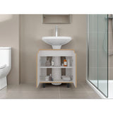 Mueble para Lavamanos Marlo Fresno Europeo y Blanco 55x63cm Individual sin Lavamanos con Dos Puertas - MUEBLES PARA LAVAMANOS | Bylmo