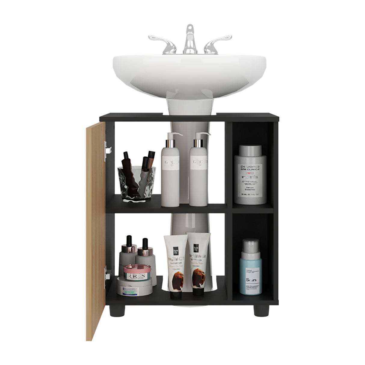 Mueble para Lavamanos Pascuale Fresno Europeo y Wengue 55x62cm Individual sin Lavamanos con Una Puerta - MUEBLES PARA LAVAMANOS | Bylmo