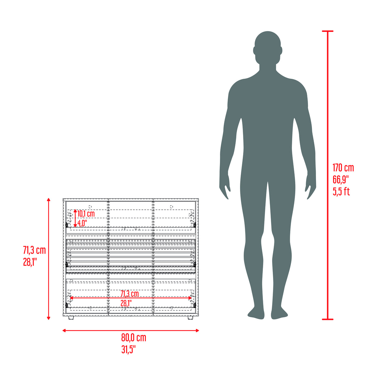 Cajonera Wanda Fresno Europeo y Roble Natural 80x71.3cm de Tres Hileras con Tres Cajones - CAJONERAS Y COMODAS | Bylmo