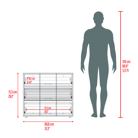 Cajonera Wanda Fresno Europeo y Roble Natural 80x71.3cm de Tres Hileras con Tres Cajones - CAJONERAS Y COMODAS | Bylmo