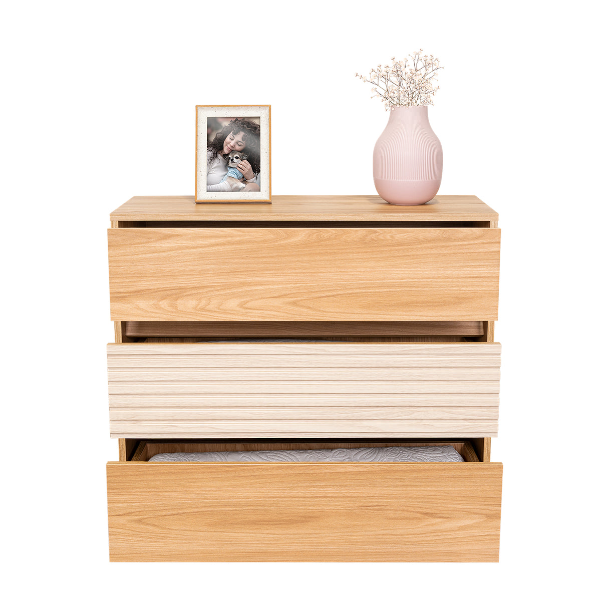 Cajonera Wanda Fresno Europeo y Roble Natural 80x71.3cm de Tres Hileras con Tres Cajones - CAJONERAS Y COMODAS | Bylmo