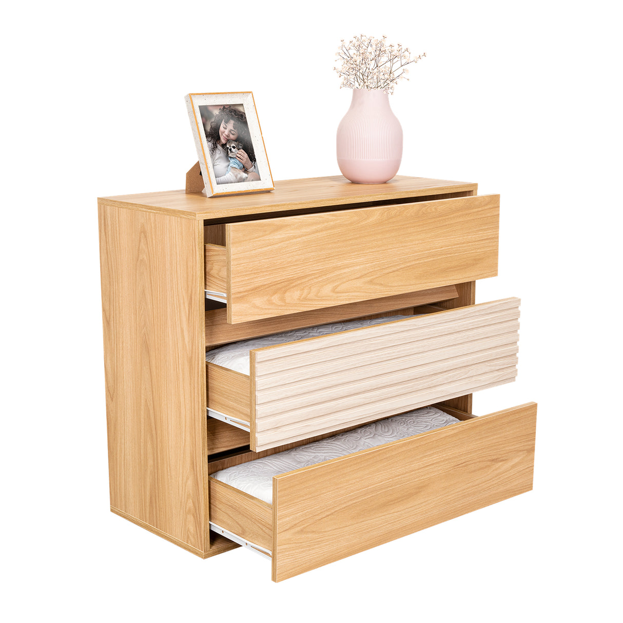 Cajonera Wanda Fresno Europeo y Roble Natural 80x71.3cm de Tres Hileras con Tres Cajones - CAJONERAS Y COMODAS | Bylmo