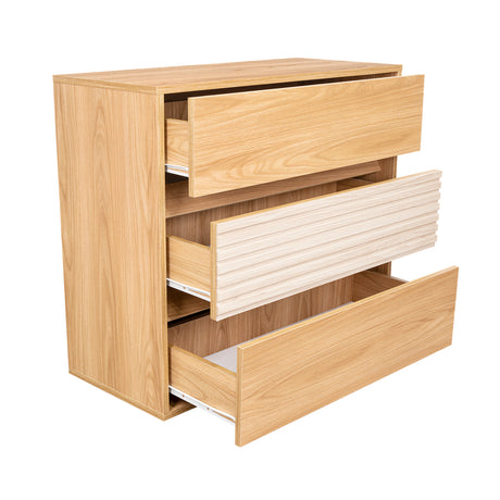 Cajonera Wanda Fresno Europeo y Roble Natural 80x71.3cm de Tres Hileras con Tres Cajones - CAJONERAS Y COMODAS | Bylmo