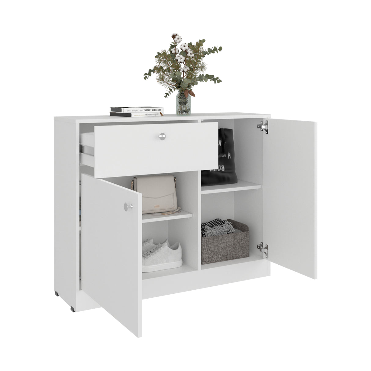 Cómoda Praga Blanco 100x80cm de Dos Hileras con Un Cajón y con Espacio para TV - CAJONERAS Y COMODAS | Bylmo