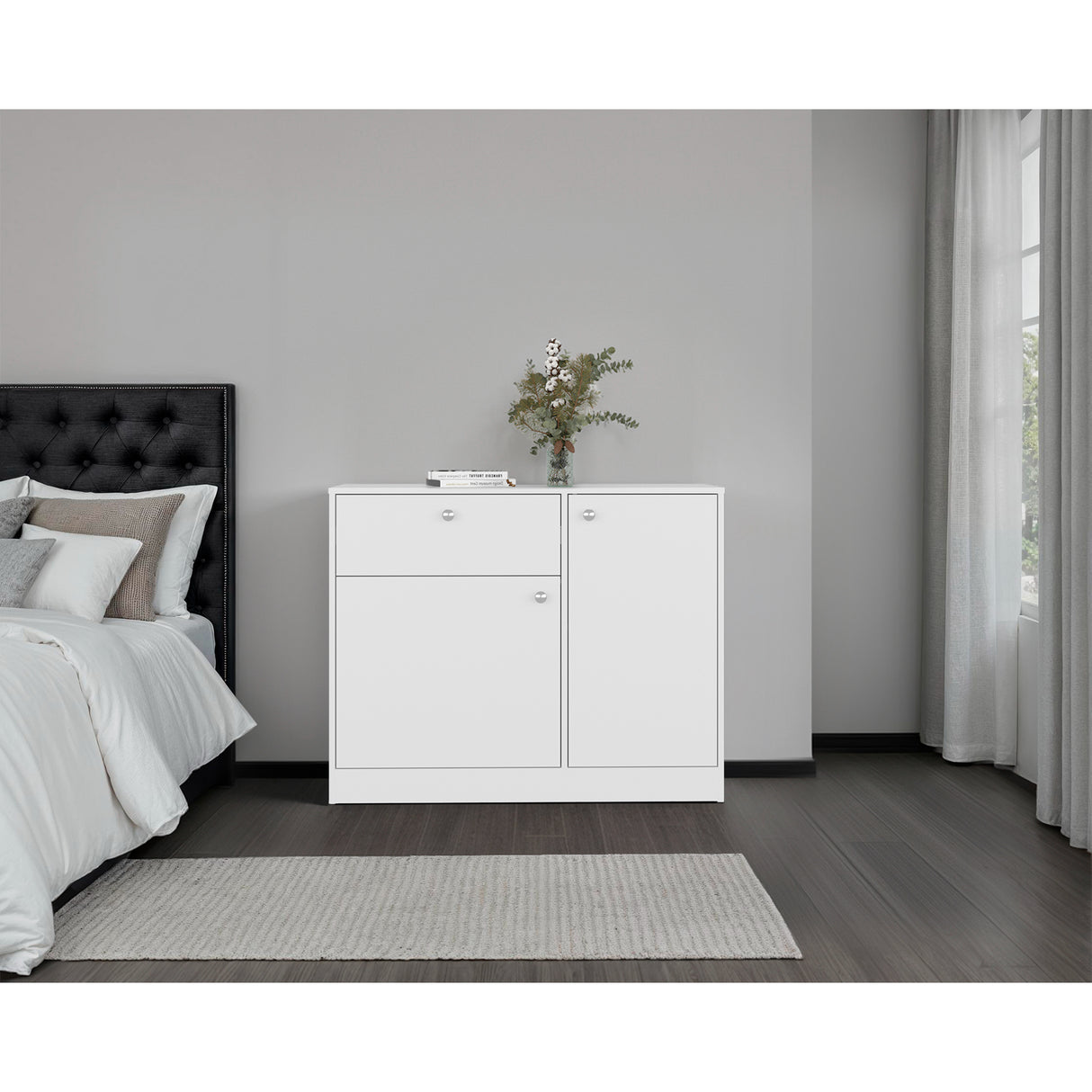 Cómoda Praga Blanco 100x80cm de Dos Hileras con Un Cajón y con Espacio para TV - CAJONERAS Y COMODAS | Bylmo