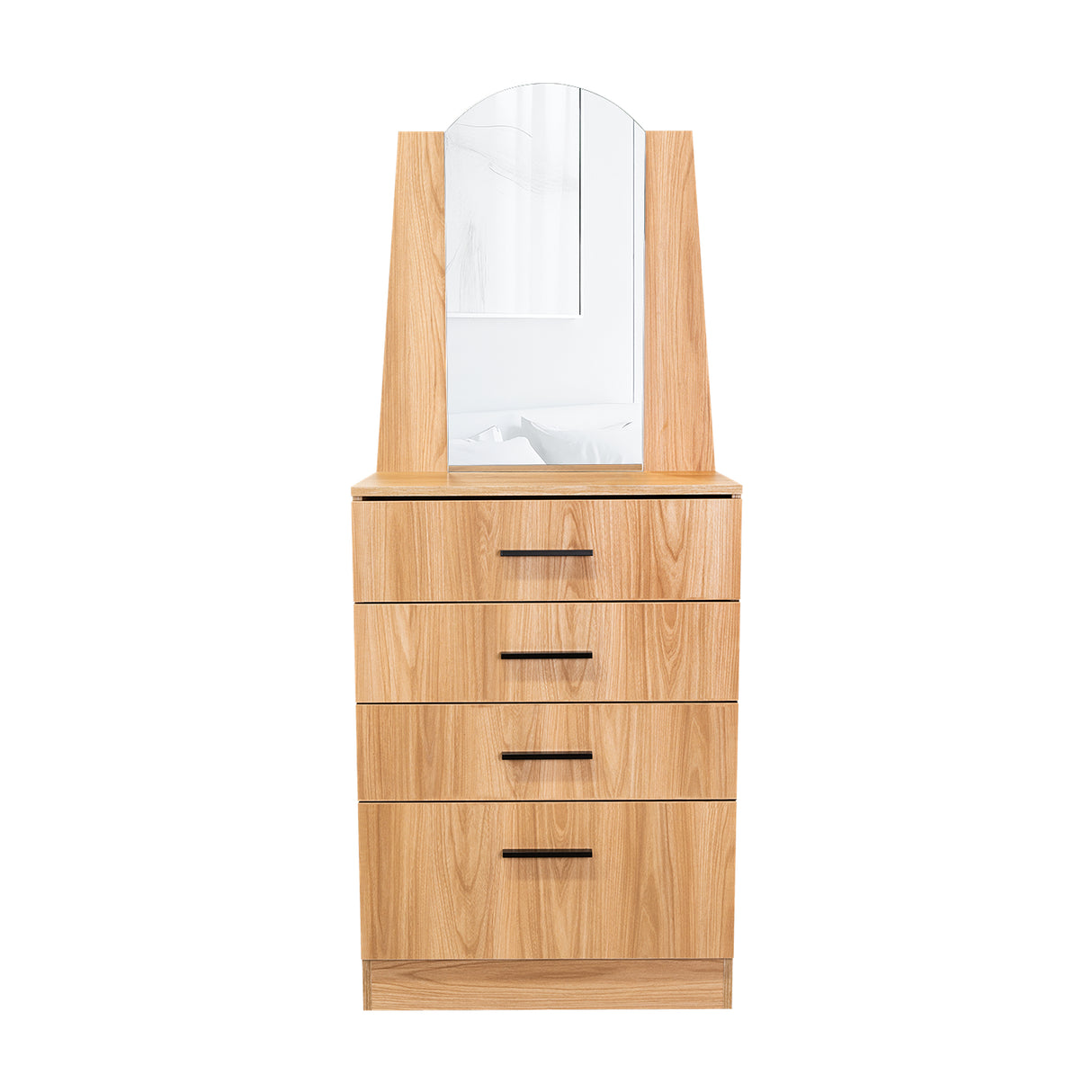 Cómoda Praga Fresno 63x151cm de Cuatro Hileras con Tres Cajones con Espacio para Tv y con Espejo - CAJONERAS Y COMODAS | Bylmo