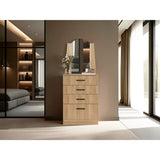 Cómoda Praga Fresno 63x151cm de Cuatro Hileras con Tres Cajones con Espacio para Tv y con Espejo - CAJONERAS Y COMODAS | Bylmo