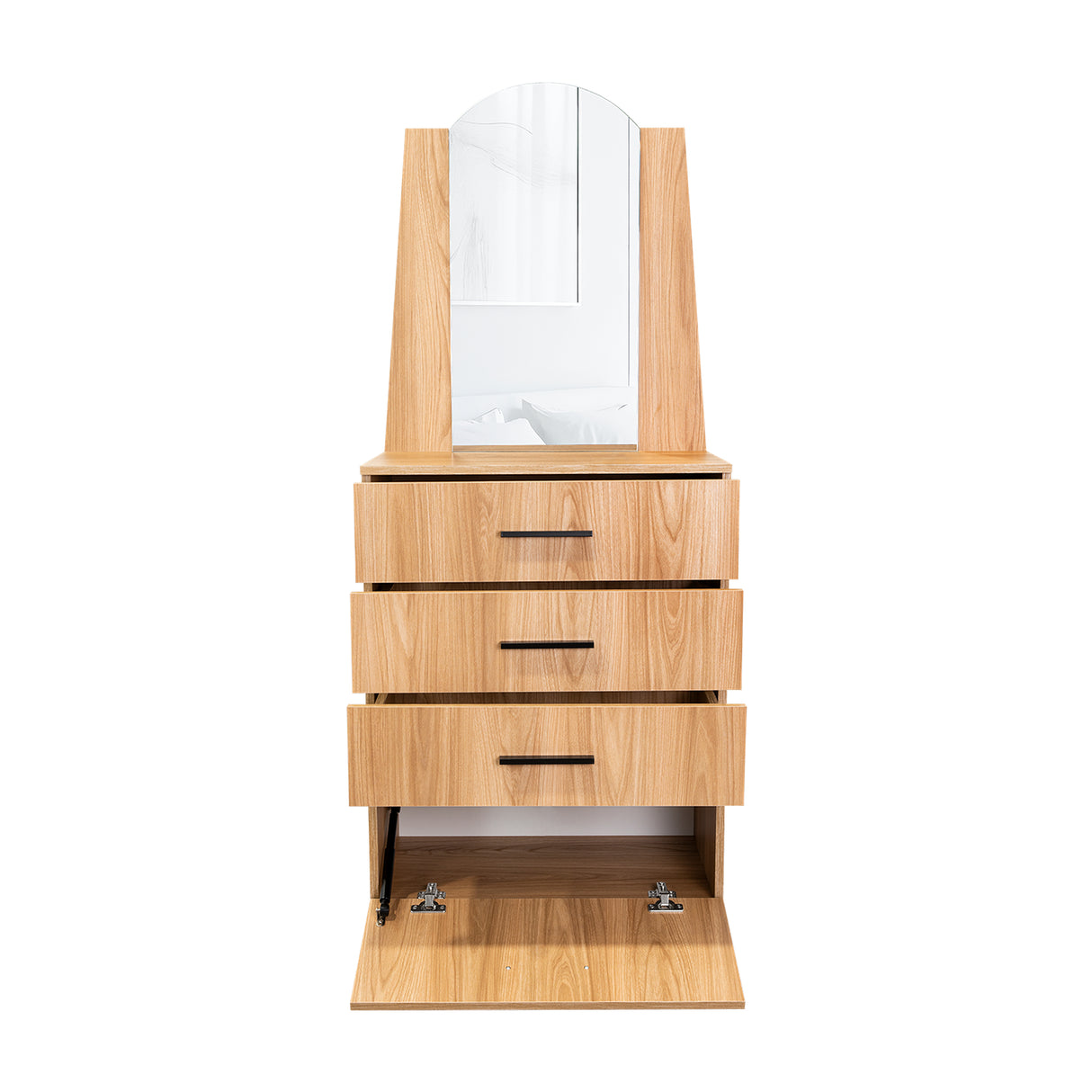 Cómoda Praga Fresno 63x151cm de Cuatro Hileras con Tres Cajones con Espacio para Tv y con Espejo - CAJONERAS Y COMODAS | Bylmo