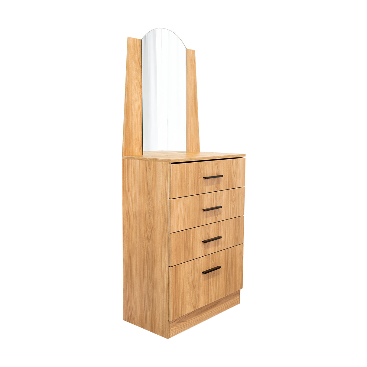 Cómoda Praga Fresno 63x151cm de Cuatro Hileras con Tres Cajones con Espacio para Tv y con Espejo - CAJONERAS Y COMODAS | Bylmo