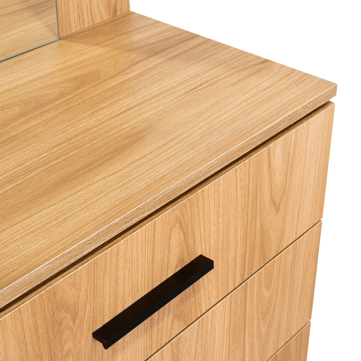 Cómoda Praga Fresno 63x151cm de Cuatro Hileras con Tres Cajones con Espacio para Tv y con Espejo - CAJONERAS Y COMODAS | Bylmo