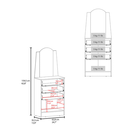 Cómoda Praga Milan 63x151cm de Cuatro Hileras con Tres Cajones con Espacio para Tv y con Espejo - CAJONERAS Y COMODAS | Bylmo