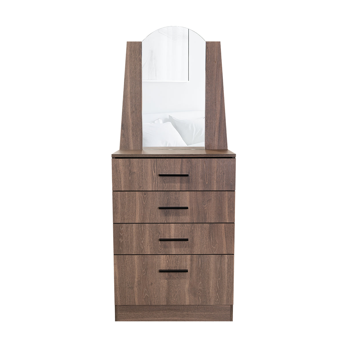 Cómoda Praga Milan 63x151cm de Cuatro Hileras con Tres Cajones con Espacio para Tv y con Espejo - CAJONERAS Y COMODAS | Bylmo