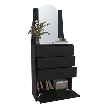 Cómoda Praga Wengue 63x151cm de Cuatro Hileras con Tres Cajones con Espacio para Tv y con Espejo - CAJONERAS Y COMODAS | Bylmo