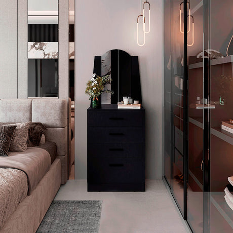 Cómoda Praga Wengue 63x151cm de Cuatro Hileras con Tres Cajones con Espacio para Tv y con Espejo - CAJONERAS Y COMODAS | Bylmo