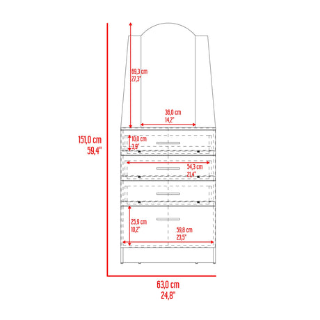 Cómoda Praga Wengue 63x151cm de Cuatro Hileras con Tres Cajones con Espacio para Tv y con Espejo - CAJONERAS Y COMODAS | Bylmo