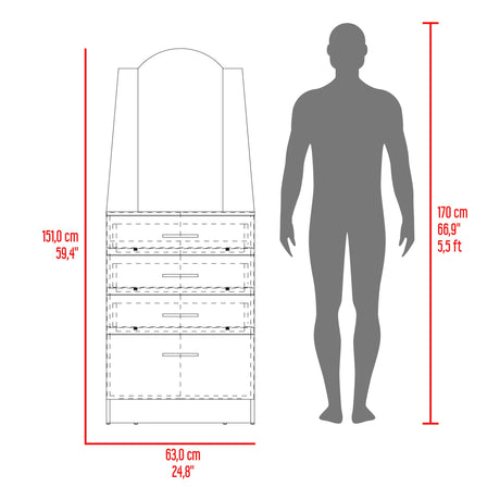 Cómoda Praga Wengue 63x151cm de Cuatro Hileras con Tres Cajones con Espacio para Tv y con Espejo - CAJONERAS Y COMODAS | Bylmo
