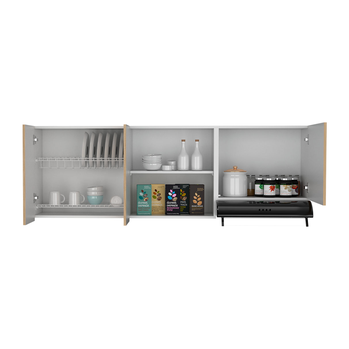 Mueble Superior de Cocina Boreal Blanco Fresno 180x62cm con Tres Puertas y con Locero - MUEBLES SUPERIORES DE COCINA | Bylmo