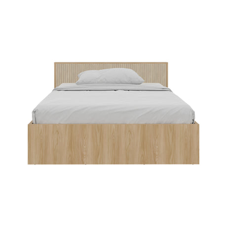 Base Cama Wanda Fresno Europeo y Roble Natural 156.2x77.4cm para Colchón Doble 140 X 190 Cm y con Cabecero - CAMAS | Bylmo