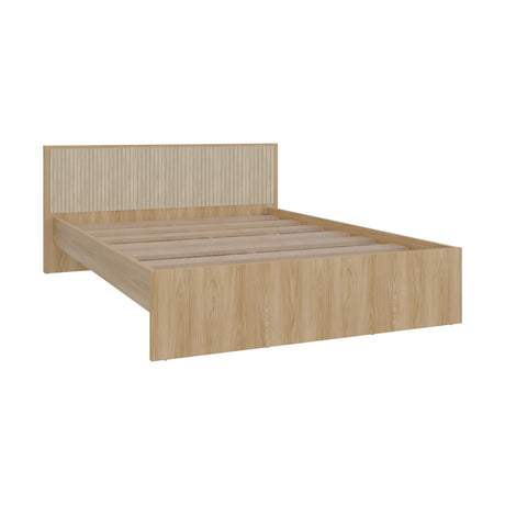 Base Cama Wanda Fresno Europeo y Roble Natural 156.2x77.4cm para Colchón Doble 140 X 190 Cm y con Cabecero - CAMAS | Bylmo