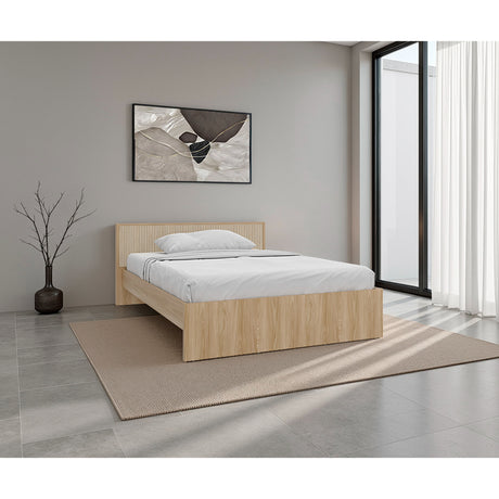 Base Cama Wanda Fresno Europeo y Roble Natural 156.2x77.4cm para Colchón Doble 140 X 190 Cm y con Cabecero - CAMAS | Bylmo